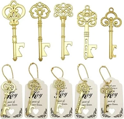 50 PCS Key Bottle Openers Guest Favors Gifts Souvenirs with Card Tag Chains Gold - Image 1 of 4