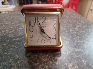 Vintage Timex Folding Travel Alarm Clock Analog Glow Hands Tested - Picture 1 of 6