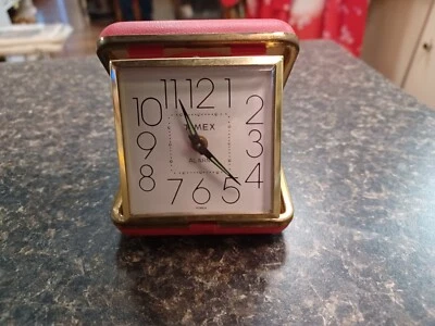 Vintage Timex Folding Travel Alarm Clock Analog Glow Hands Tested - Image 1 of 4
