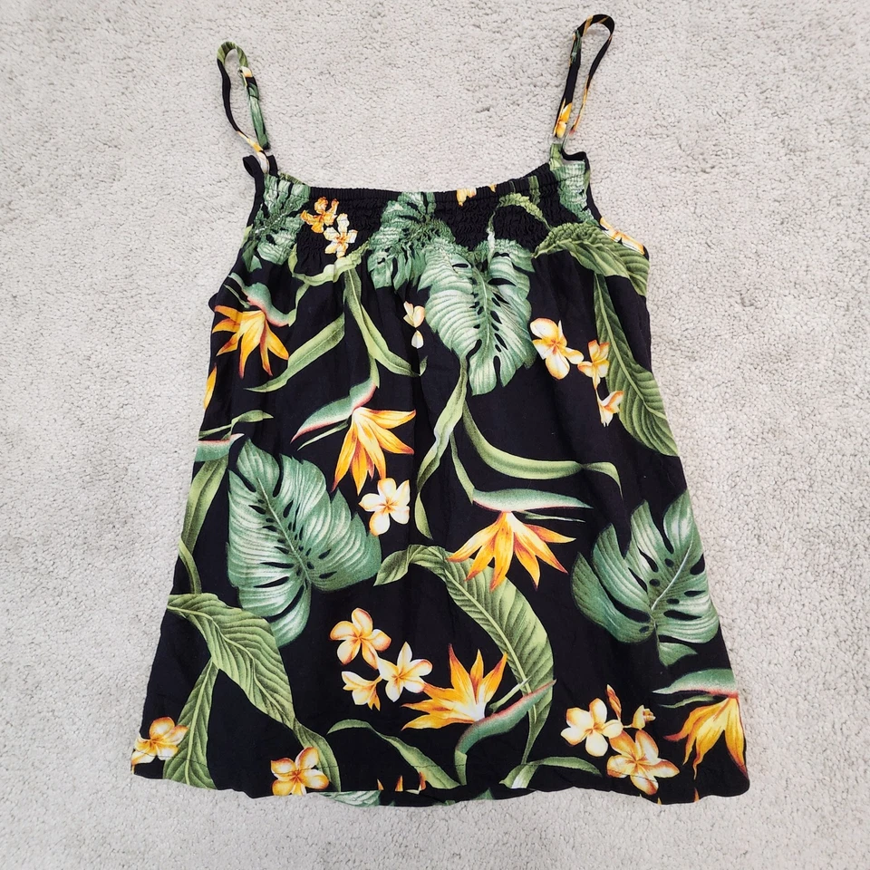Camiseta sin mangas Aloha Hut Hawaii negra floral camisa hawaiana pequeña Foto 1 de 4