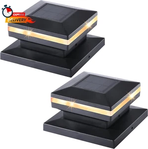 2 Pack Solar Post Lights, Outdoor Decorative Post Cap Light, Solar Powered Black - Picture 1 of 12