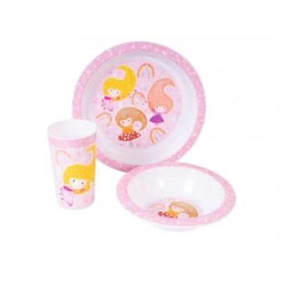 Kinder 3 Teile Dinner Frühstück Set Tasse Schüssel Teller - Pink / Fairy - Bild 1 von 2