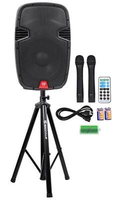 Rockville RAM12BT 12"Rechargeable Powered 600W PA Speaker+2 Mics+Bluetooth+Stand - Image 1 of 4
