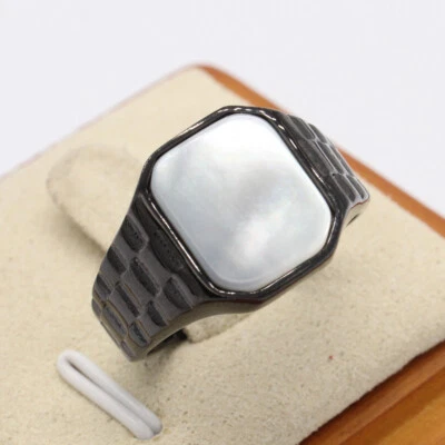 Anillos llamativos para hombres mujeres piedra de ónix negro acero inoxidable joyería anillo regalo Foto 1 de 4
