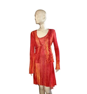 Terno 3 peças 2000s Y2k Vinted Roberto Cavalli Python cobra vermelho laranja cintilante - Imagem 1 de 4