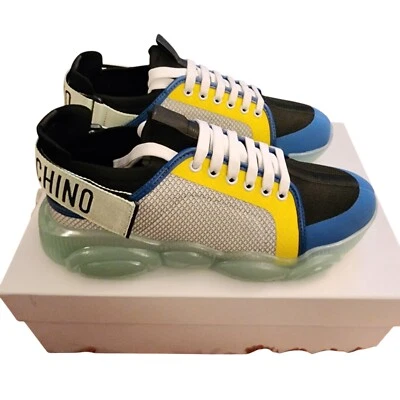 Moschino 41 US 8 Sneakers Teddy Military Green Trainers Blue Yellow White - Image 1 of 4