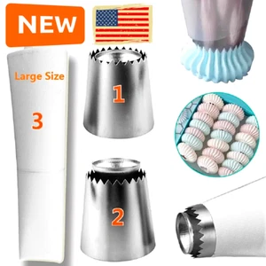 3Pcs-Sultan tube Russian Pastry Tip Icing Piping Stainlessl Steel Nozzles Large - Picture 1 of 12