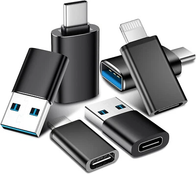 6 Pack Multi USB Adapter Set - USB-A, USB-C, iPhone Male & Female Connections - Image 1 of 4