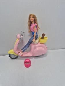 Barbie Scooter Moped With Barbie Doll, Dog And Helmet - Picture 1 of 7