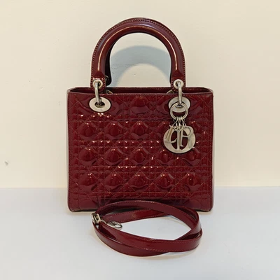 Dior Lady Dior Burgundy Patent Leather medium Size  Bag - Image 1 of 4