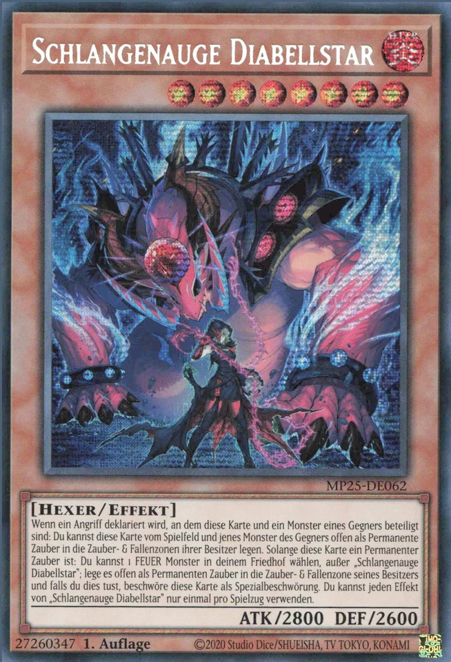 YuGiOh Schlangenauge Diabellstar MP25-DE062 Secret Rare Deutsch Neu 1st - Bild 1 von 2