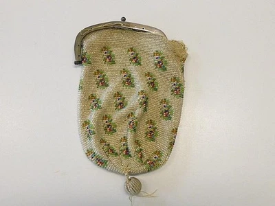 Antiguo bolso victoriano con cuentas de micro vidrio flores como se muestra vintage Foto 1 de 4
