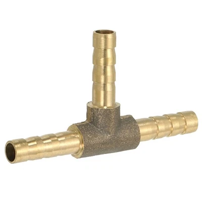 3/16" Brass Tee Barb Hose Fitting 3 Ways Adapter Union Barbed Split, Golden - Image 1 of 4
