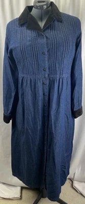 Blair Women’s Lge PT Denim Velvet Collar & Cuff Button Down Dress Ribbed Bodice - Image 1 of 4