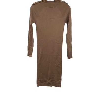 Vestido Suéter Lauren Ralph Lauren Para Mujer Cuello Simulado Marrón Tostado Talla XS Botones Foto 1 de 4