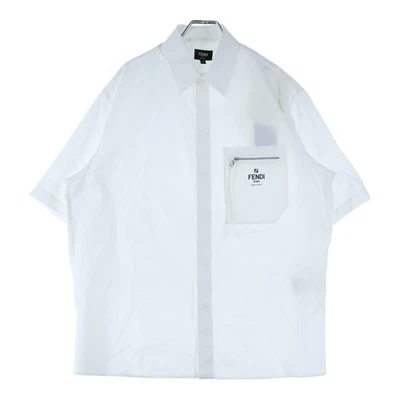 FENDI Zipper Pocket Cotton Short Sleeve Shirt White FS1097 AN08 Used 062986a08f3 - Image 1 of 4