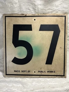 Vintage 1949 Spec MASSACHUSETS State Highway 57 Painted Wood Road Sign -- 8203 - Picture 1 of 9