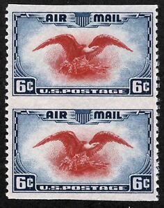 US Sc C23a Blue and Carmine 6¢ 1938 MNH OG Vert Pair Imperf Horiz
