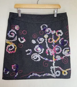 White Stuff Rock 14 grau Blumenmuster Boho Retro bestickt Nähte Büro - Bild 1 von 11