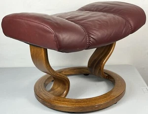 Ekornes Stressless Adjustable Ottoman / Footrest Wine Red Leather on Teak Base - Picture 1 of 11