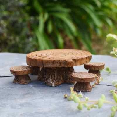 Woodland Table and 4 Stools set of 5 pcs GO 17868 Miniature Fairy Garden - Image 1 of 4