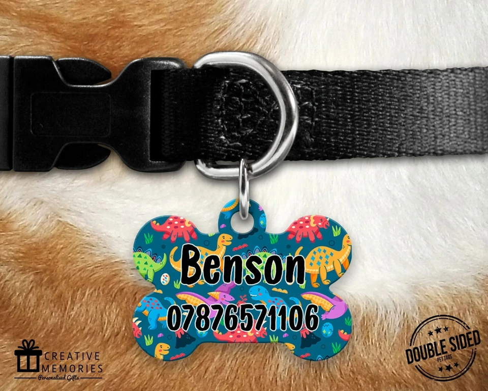 CREATIVE MEMORIES UK Personalised Pet ID Tag - ID Tag - Dog Tag - Dog Tags - Dark Dino's