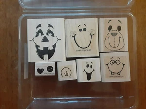 USED Set of 8 "Fun Faces" by Stampin' Up! Retired 1997 Halloween WM - Bild 1 von 2