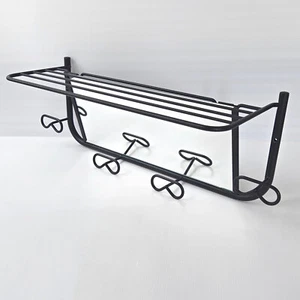 VINTAGE 1950 ROCKABILLY BLACK LACQUER METAL PATERE MIRROR WALL COAT RACK 50S - Picture 1 of 10