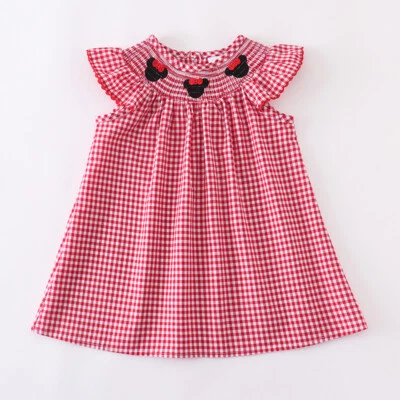 NEW Boutique Minnie Mouse Girls Embroidered Smocked Red Gingham Plaid Dress - Image 1 of 4