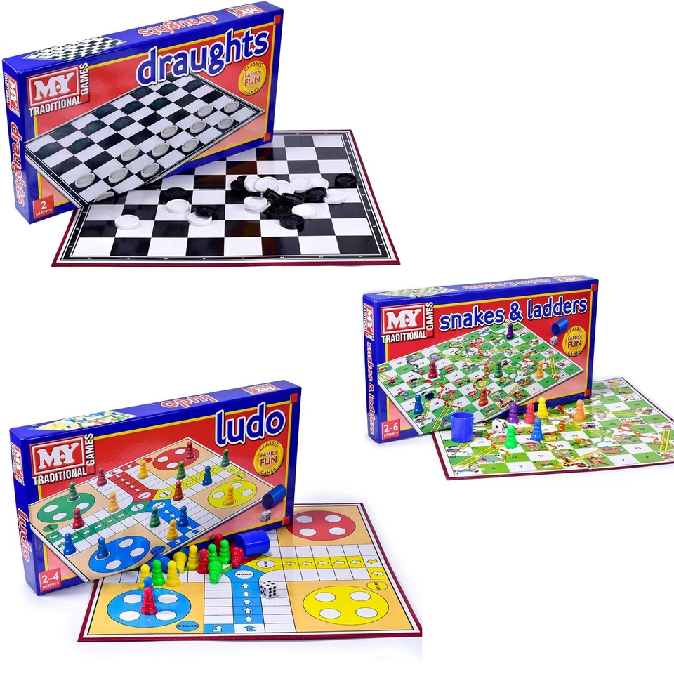  Kids Ludo Snakes & Ladders Draughts Traditional Classic Family Board Games - Image 1 of 1
