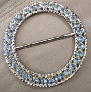 Vintage Blue Rhinestones Buckle Holder Scarf/t-shirt Clip Holder - Picture 1 of 2