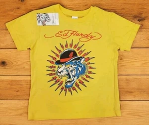 Ed Hardy Tshirt Youth Boys 6/7 Yellow Short Sleeves Tiger Christian Audigier NWT - Picture 1 of 5
