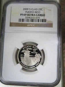 GRADED - 2009 S CLAD WASHINGTON QUARTER 25C PF69 ULTRA CAMEO NGC PUERTO RICO - Picture 1 of 4