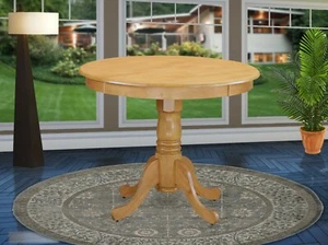 East West Antique 36" round single pedestal kitchen table in light oak no chairs - Picture 1 of 12