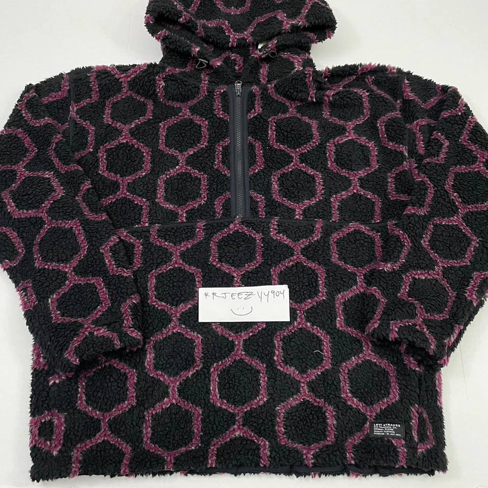 Levis Mens M Jacket Fleece Hoodie Pullover 1/2 Zip Front Long Sleeve Black