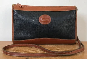 Vintage Dooney Bourke All Weather Leather Black Brown Shoulder Handbag Bag Purse - Picture 1 of 6
