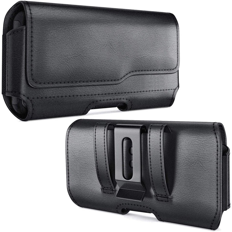 Black Leather Belt Clip Case Pouch for iPhone 12 Pro MAX Fit with Otterbox Case