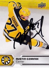 AUSTIN CZARNIK, CALGARY FLAMES/PROVIDENCE BRUINS, RARE AUTO'D 2017-18 AHL CARD.