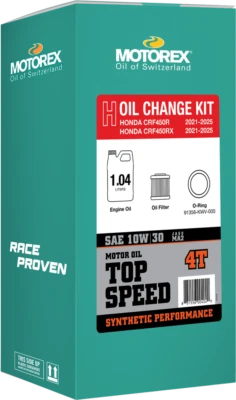 Kit de cambio de aceite Motorex velocidad máxima 1,04 L 10 W/30 Honda 2021-2025 CRF450R CRF450RX Foto 1 de 3