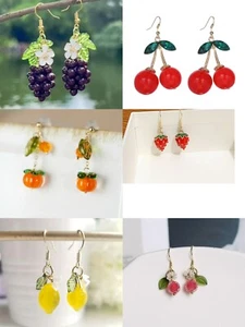 6 pairs of fruit earrings ，Strawberry Earrings ，persimmon ，Lemon earrings - Picture 1 of 19