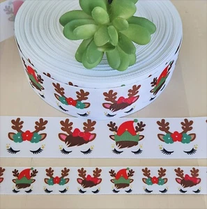 5/8, 7/8 & 1.5" (1 YD) Christmas Unicorn Grosgrain Ribbon Elf Reindeer Antlers - Picture 1 of 1