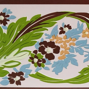 4-in 33-ft Peel and Stick Floral Green Brown Blue Vines Flowers Wallpaper Border - Picture 1 of 4