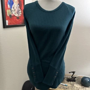 Chaser Womens Waffle Knit Thermal Top size SmallTeal Blue Long Sleeve Loose - Picture 1 of 7
