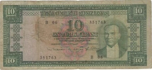 1930 10 TÜRKISCHE LIRASI TÜRKEI WÄHRUNG BANKNOTE GELDSCHEIN GELDSCHEIN BARGELD LIRA SELTEN - Bild 1 von 2