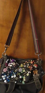 Verzierte Denim BUTTON Flap Bag Hand Made Boho Military Nylon Strap Leather - Bild 1 von 8