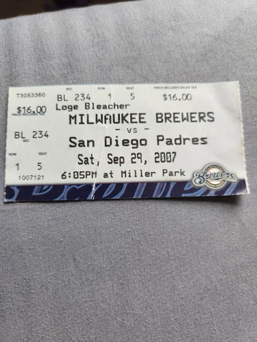Milwaukee Brewers Ticket Stubs. Miller Park. Milwaukee Wisconsin. Lot Of 2 Cover