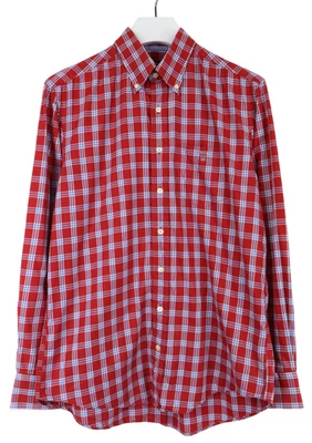 Gant Park Ave Twill Chemise Homme Large Rouge à Carreaux Poche Boutonnière Logo - Photo 1/4