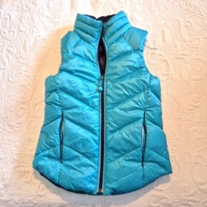 Ivivva girls size 10 reversible down puffer vest teal/navy blue has pockets EUC - Picture 1 of 8