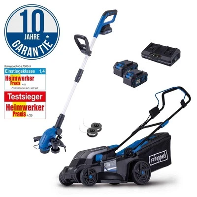 Scheppach Akku Rasenmäher BC-MP380-X 20V-IXES + Akku Rasentrimmer C-LT300-X