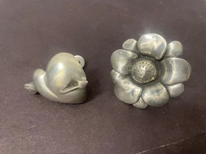 Rare Original Pewter Roux Roux DOOR DRAWER PULL Hearts And Flowers - Picture 1 of 4